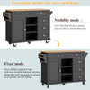 Rolling Kitchen Island Storage Trolley with Wood Effect Top & 5 Drawers Black