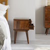 Solid Mango Wood Bedside Table – Mid-Century Style, 2 Drawer, Chestnut