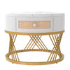 Set of 2 Coffee Nesting Table Set Round Sofa Side Table Faux Marble with Drawer