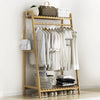 Bamboo Folding Clothes Rail 2 Tiers Hooks Bags Coat Stand Hanger Hallway Bedroom