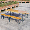3Pcs Garden Table & Bench Set Outdoor Wooden Folding Trestle Patio Beer Dining