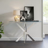Clear Glass Top Console Table with Stylish Cross Chrome Legs Living Room Hallway
