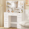 White Dressing VanityTable Wood Makeup Desk with LED Mirror 5 Drawers Stool