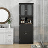 Tall Bathroom Storage Cabinet Freestanding Linen Cabinet Black