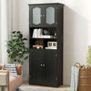 148cm Tall Bathroom Cabinet Freestanding Storage Cabinet with Glass Doors Black