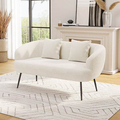 2 Seater Teddy White Sofa Small House Loveseat Couch Settee Wingback with Pillow