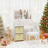 Princess Makeup Desk and Chair Set Kids Vanity Set w/Storage Drawers-White