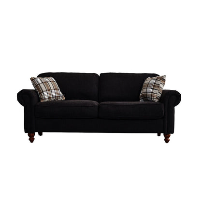 2, 3 Seater Black Linen Fabric Couch Sofa Armchair with 2 Pillows Living Room