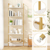Wall Mounted Bookcase 5-Tier Ladder Shelf with Adjustable Foot Pads-White