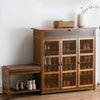 Shoe Bench Cabinet Cupboard 3 Shuttered Doors Footwear Organizer w/ Linen Stool