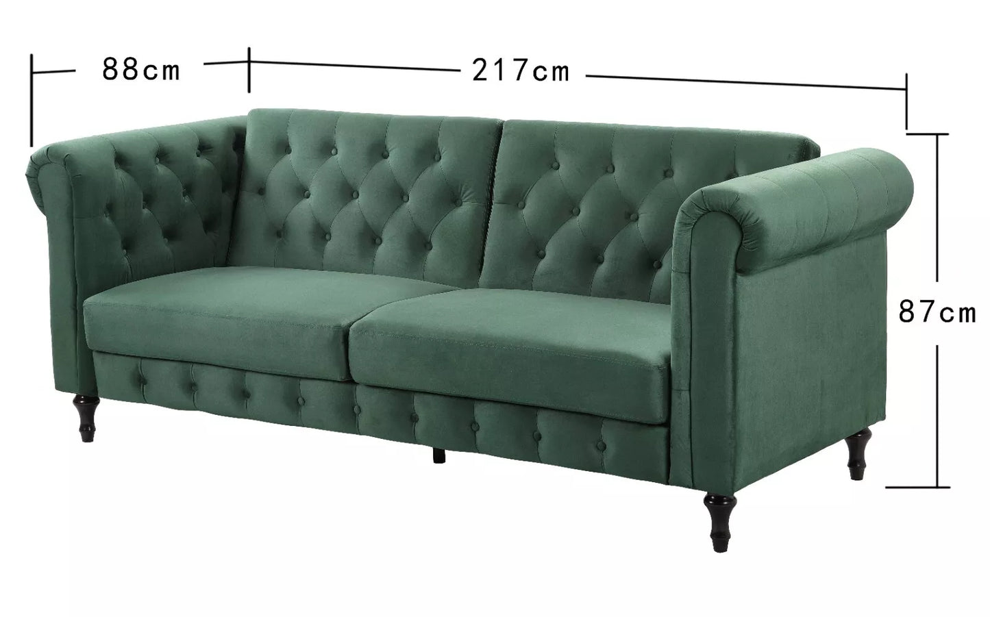 Sofa Bed Velvet Chesterfield 3 Seater Style Green Blue Grey Sofabed Button Back