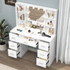 Modern Dressing Table Set with LED Mirror and 7 Drawers Wood Makeup Desk White