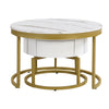 Round Nesting Coffee Tables Set of 2 Table With Drawers Storage Side Table White