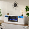 White 70inch TV Stand Cabinet w/ 32'' Electric Fireplace & LED Lights Furniture