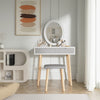 Modern Dressing Table Set with Light Mirror Stool Makeup Desk with Drawer Grey