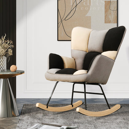 Accent Lounge Rocking Chair Mixed Color Tufted Linen Sofa Rocker Wingback Chair