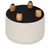 Round Stool with Storage Space Footstool Linen Cover Padded Ottoman Wood Legs