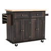 Butcher Block Wood Kitchen Cabinet Rolling Kitchen Island Storage Trolley Cart