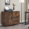 Brown Office Filing Cabinet Mobile Printer Stand File Drawers Wheels Wooden