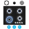 OYAJIA 60cm Black 4 Burner Gas On Glass Hob With Cast Iron Pan Stands