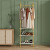 Large Industrial Pipe Clothes Rail Gold Garment Rack 3 Tier Wooden Shelf Closet