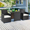 Space-saving Outdoor Conversation Set w/ Tempered Coffee Table-White
