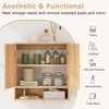 Wall Mounted Storage Cabinet 3-Tier Bathroom Cabinet w/ 2 Rattan Doors