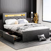 Double Bed Frame with LED Lights, 4 Drawers, Charging Station Metal Platform Bed