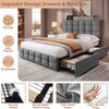 Double Bed Frame with 4 Storage Drawers Upholstered Headboard with USB, Grey