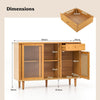 Kitchen Buffet Sideboard Storage Cabinet Cupboard w/ Tempered Glass Sliding Door