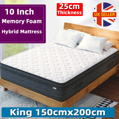10 inch Deep 5FT King Size Mattress Medium Firm Breathable Memory Foam 150x200cm