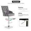 Grey Velvet Bar Stool Lion Knocker Chrome Base Quilted Deep Button Swivel Chair