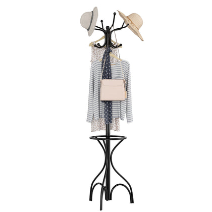 Modern Coat Stand Hanger 12 Hooks Metal Clothes Rack with Umbrella Holder