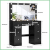 7 Drawers Dressing Desk with 11 LED Lighted Mirror and 3 Light Colors Blabk