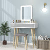 Dressing Table Set with LED Lighted Square Mirror Stool Drawers Vanity Desk