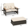 Outdoor Wicker Daybed Rattan Woven Loveseat Patio Sun Lounger w/ Storage Ottoman