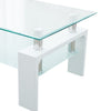 White Glass Coffee Table MDF Shelf Storage Living Room Rectangular Modern
