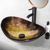 Bathroom Basin Sink Counter Top Wash Bowl Tempered Glass with Tap Waste Set Gold