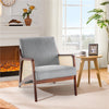 Wooden Frame Accent Armchair Corduroy Fabric Rattan Arm Padded Seat Single Sofa