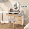 Modern Dressing Table Stool Set LED Lighted Makeup Vanity Desk with Side Cabinet