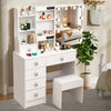 White Dressing Table MDF Makeup Desk Dresser with Slide Mirror 6 Drawers Stool