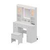 White Vanity Makeup Desk Stool Set With LED Lights Mirror Drawers Dresser Table