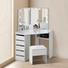 White Corner Dressing Table Makeup Desk Vanity Table 5 Drawers with Bubls