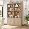 Bookcase 6 Tier Bookshelf with Doors Tall Storage Cupboard Display Unit Oak Home