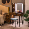 Dressing Table Vanity Set Makeup Stool 3-Drawer Chest Storage LED Light-Coffee