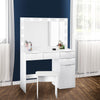 UK Modern Dressing Table with LED Lights Mirror Stool Drawers Vanity Makeup Ybpa