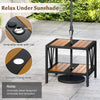 Outdoor Side Table 2-Tier Patio Metal End Table w/4CM Umbrella Hole-Natural