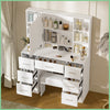 7 Drawers Vanity Makeup Table with Stool and Dresser Desk 10 LED Lighted Mirror
