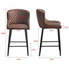2pcs Brown Bar Stools Faux Leather Diamond Seat Breakfast Stool Kitchen