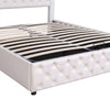4ft6 Double Gas Lift Ottoman Storage Bed Frame w/ LED Lights Faux Leather White